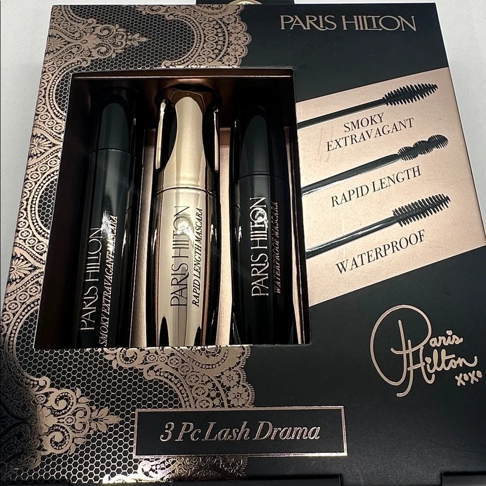 💎NWT Paris Hilton 3 Pc Lash Drama Mascara Gift Set Smoky,Rapid-length,waterproof